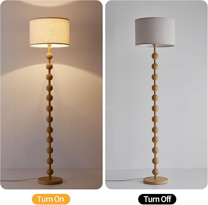 Modern Dimmable Remote Control Floor Lamp for Living Room Bedroom with LED E26 Bulb, Yellow Wood Pattern Iron Tall Standing Lamp Light with Fabric Shade for Nursery Room Home Office