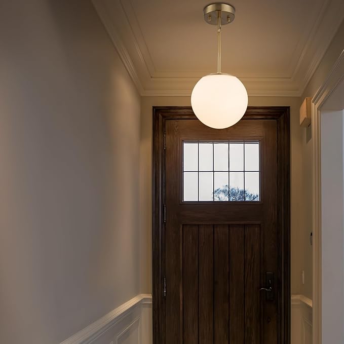 Modern Globe Pendant Light Mid Century Opal Glass Hanging Light Fixture Gold Finish, 3-Light Glass Pendant Lighting for Kitchen Island Dining Room Bedroom Hallway and Bathroom…