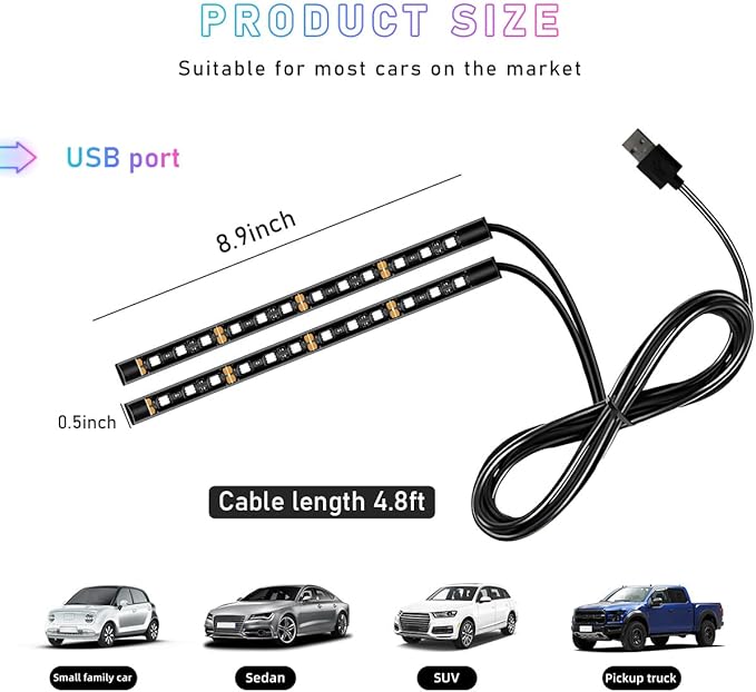 Car LED Strip Light, 24 LED RGB Auto Interior Atmosphere Lights, USB Vehicle Under Dash Ambient Night Light Strip, Interior Decorative Lamp Lighting Kit Car Accessories (White)