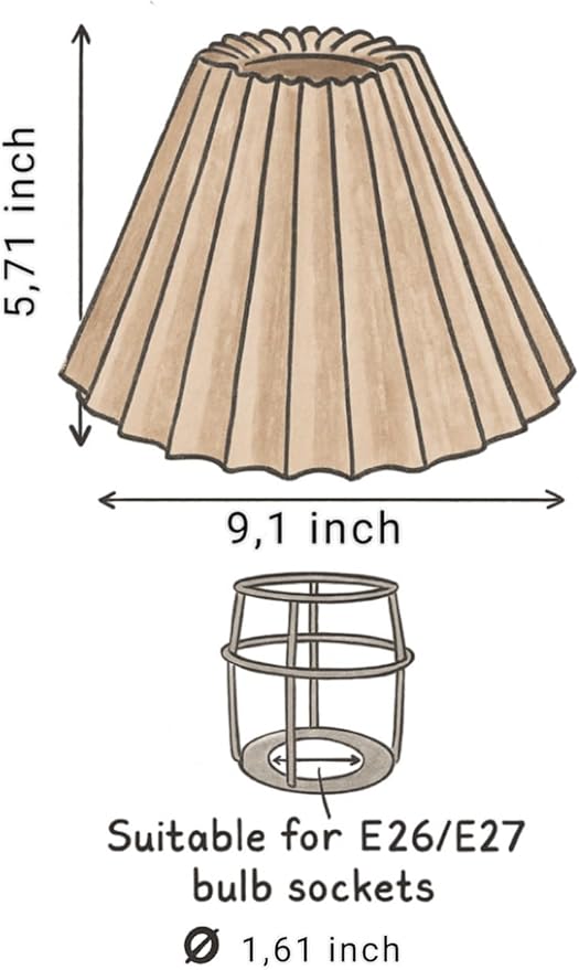 Small lampshades for table lamps, pleated, set of 2. Suitable for E27. 9"x6.2" Compatible with any interior. (White)
