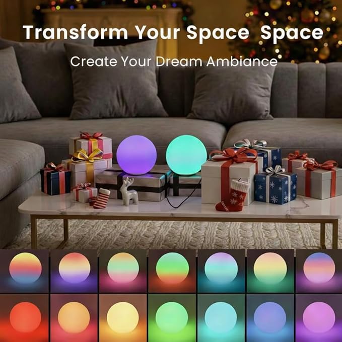 4 Pack 3-inch Smart Sphere Night Light, Rechargeable LED Ball Lights, 16 RGB Color Change Mood Lighting, Waterpro Battery Ideal for Pool Bedroom Kids Room Party and Holiday Ambient Lighting