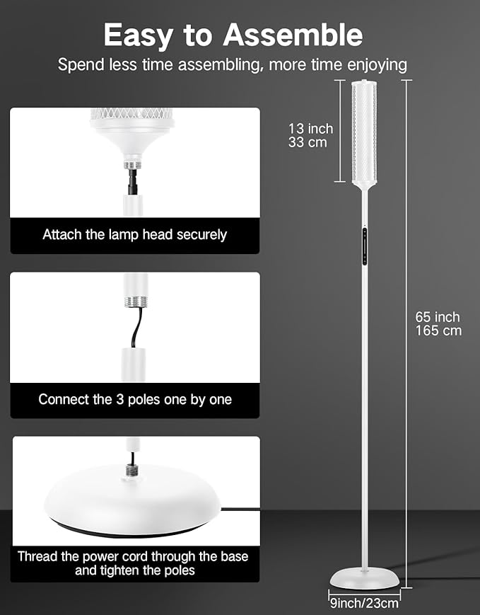 OUTON Corner Floor Lamp with Remote, Touch & App Control, RGB Color Changing Standing Lamp with 32 Modes, 360 Lighting, 3 Color Temperatures, Dimmable 66 in Tall Lamp for Living Room,White & Metal