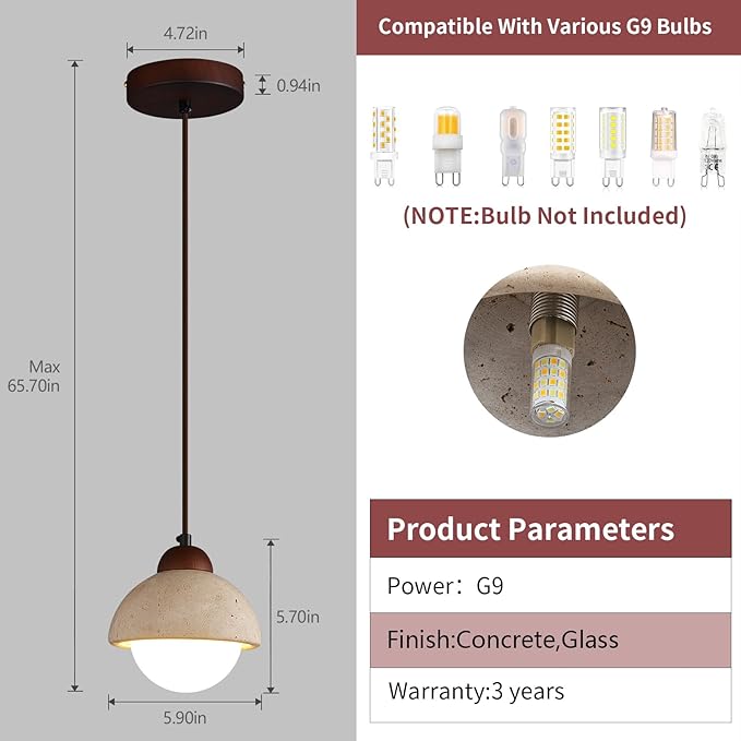 Nordic Natural Stone Shade Pendant Light Wabi Sabi Yellow Cave Stone Chandelier for Kitchen Island,Wood Suspension Lamp for Dining,Bedside,Entryway,Cafe,Restaurant(3-Pack)