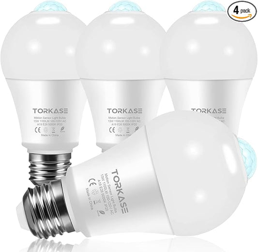 Motion Sensor Light Bulbs, 13W (100Watt Equivalent), Motion Activated Dusk to Dawn Security LED Bulb, 5000K Daylight, Energy-Efficient, for Indoor and Outdoor Lighting, Porch, Stairs, Hallway 4Pack