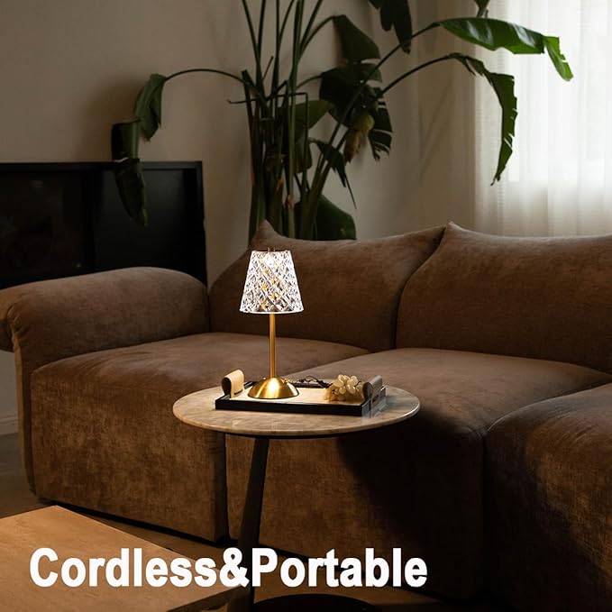 Set of 2 Rechargeable Cordless Table Lamps – 12 Inch Touch Control Desk Lamps, Battery Powered Small Night Light for Bedroom, Living Room, Home Office (Gold)