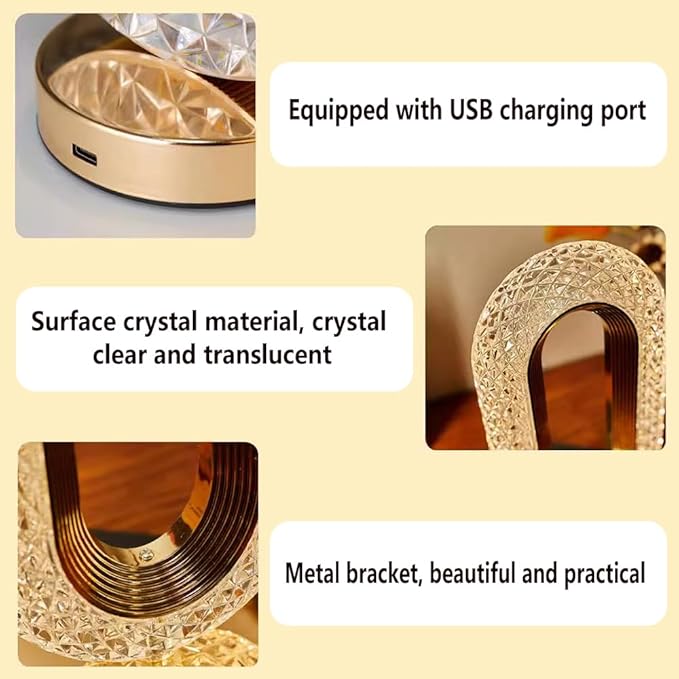Crystal Bedside Lamp, 3-Color & Dimmable LED Desk Lamp with USB-C Rechargeable Battery, Touch Control Modern Night Light for Bedroom, Office, Living Room Decor (3000K 4500K 6000K)