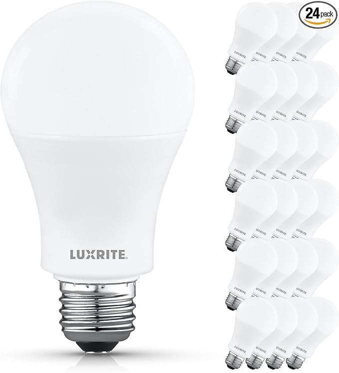 LUXRITE A19 LED Light Bulb 100 Watt Equivalent, 2700K Warm White, 1500LM, Non-Dimmable, Standard LED Light Bulbs, 12.5W, E26 Base, Enclosed Fixture Rated, Damp Rated, ETL Listed (24 Pack)