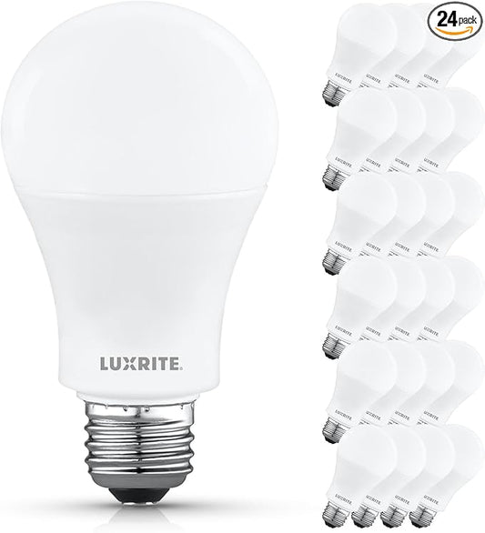 LUXRITE A19 LED Light Bulb 100 Watt Equivalent, 5000K Bright White, 1500LM, Non-Dimmable, Standard LED Light Bulbs, 12.5W, E26 Base, Enclosed Fixture Rated, Damp Rated, ETL Listed (24 Pack)