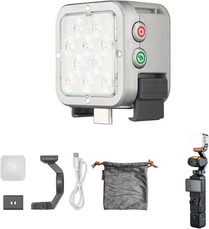 Harlowe Atom 2W Magnetic Mini Light for DJI Osmo Pocket 3 Combo Motion Sensing Type-C Rechargeable Auxiliary Camera Fill Light for Selfie Vlog Video Recording