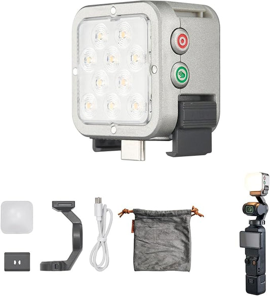 Harlowe Atom 2W Magnetic Mini Light for DJI Osmo Pocket 3 Combo Motion Sensing Type-C Rechargeable Auxiliary Camera Fill Light for Selfie Vlog Video Recording