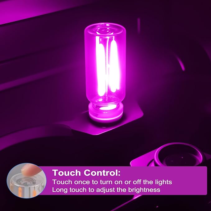 2 PCS Car USB Lights, Plug-in Retro Car Atmosphere Lamp with Touch Dimmable, Portable Mini Glass Bottle LED Bulb Night Lights for Vehicle Bedroom Hallway Camping Holiday Decoration (Purple)