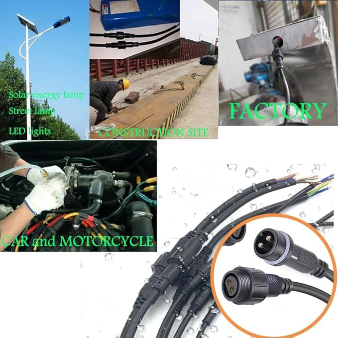 Waterproof Connectors 2 Wire,12AWG Male Female Plug LED Connector with 2Pin Waterproof Connectors,IP68 25CM Extension Cable for Car, Truck, Boat,LED Strip Lights,(2Pairs)