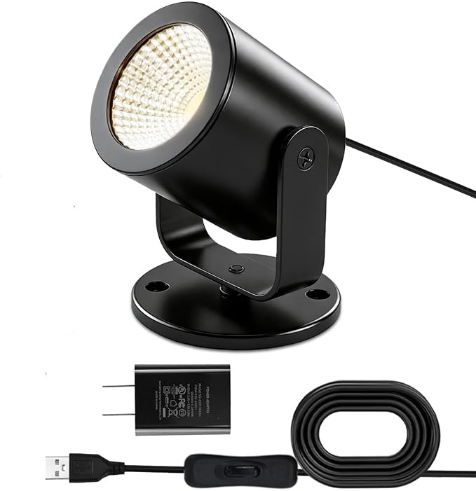 TAYSING LED Spotlight Indoor 5W USB Powered 360 Degree Rotating Mini Display Accent Light for Pictures Paintings Plants Shelves Cabinet Showcase, 1 Pack Neutral White 4000K