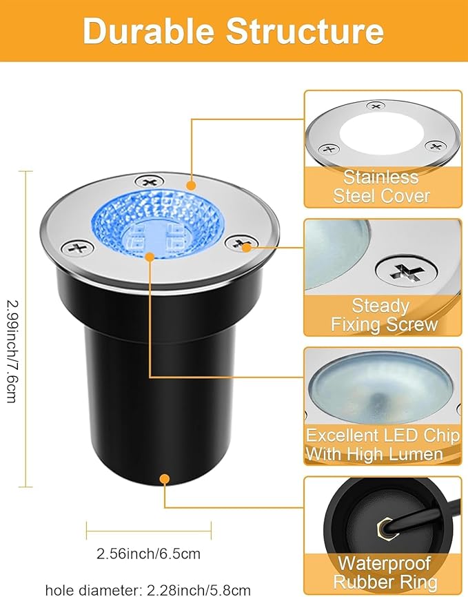 ZUCKEO Low Voltage Landscape Lighting RGB Well Lights Landscape LED In Ground Light, Outdoor Color Changing Landscape Lights, 12-24V Accent Spotlight for Yard Garden Pathway (20Pack with Connectors)