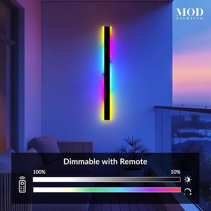 𝗠𝗢𝗗 𝗟𝗜𝗚𝗛𝗧𝗜𝗡𝗚 Haylen RGB | Long Outdoor Wall Lights, 7 Colors and 358 Light Effects, Dimmable with Remote Modern Linear Exterior Light Fixture, Waterproof Wall Sconce 45W, 2-Pack (RGB | 31")