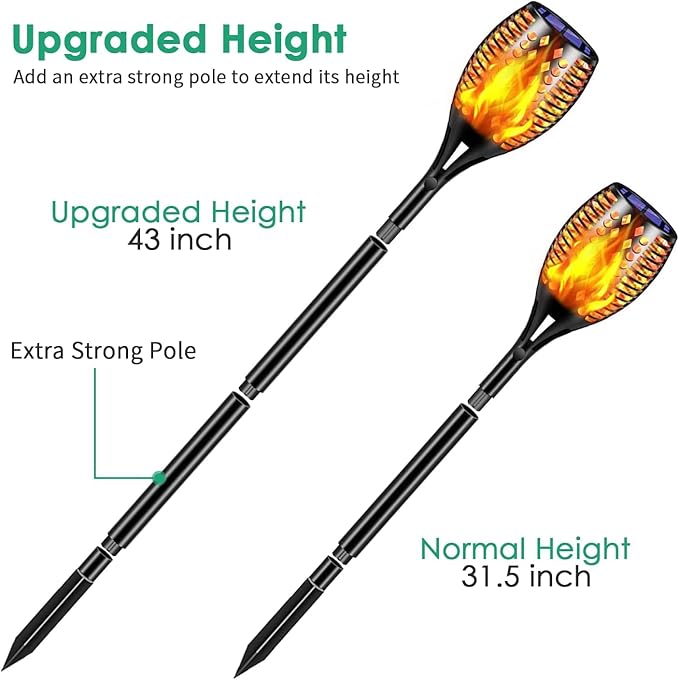 TomCare Solar Lights, 43" Waterproof Flickering Flames 96 LED Torches Outdoor Landscape Decoration Lighting Auto On/Off Pathway Lights for Garden Patio Yard, Black(2)