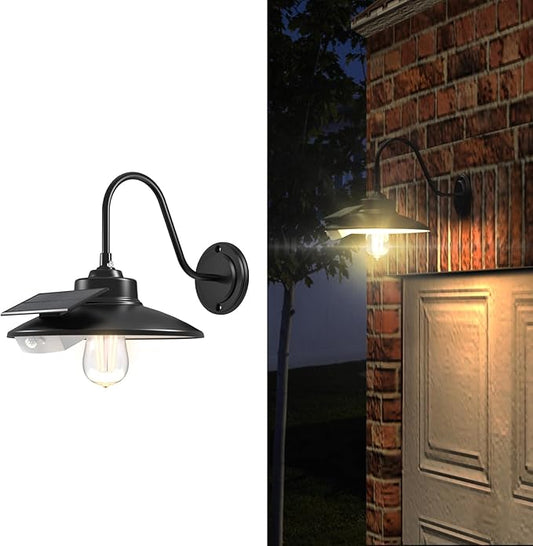 APONUO Solar Barn Light with 3 Lighting Modes, Solar Wall Lights Outdoor Motion Sensor Waterproof Rustic Vintage Gooseneck Solar Shed Light for Barn, Wall, Farmhouse, Chicken Coop (Warm Lighting)