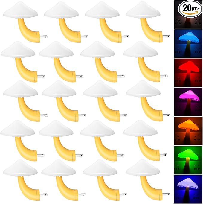 Tuanse 20 Pcs LED Color Changing Mushroom Night Light, Cute 7 Color Sensor Mushroom Shaped Plug in Lamp, Christmas Gift, Decorative Light Decor for Adults Room Bedroom Thanksgiving