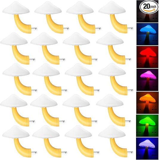 Tuanse 20 Pcs LED Color Changing Mushroom Night Light, Cute 7 Color Sensor Mushroom Shaped Plug in Lamp, Christmas Gift, Decorative Light Decor for Adults Room Bedroom Thanksgiving