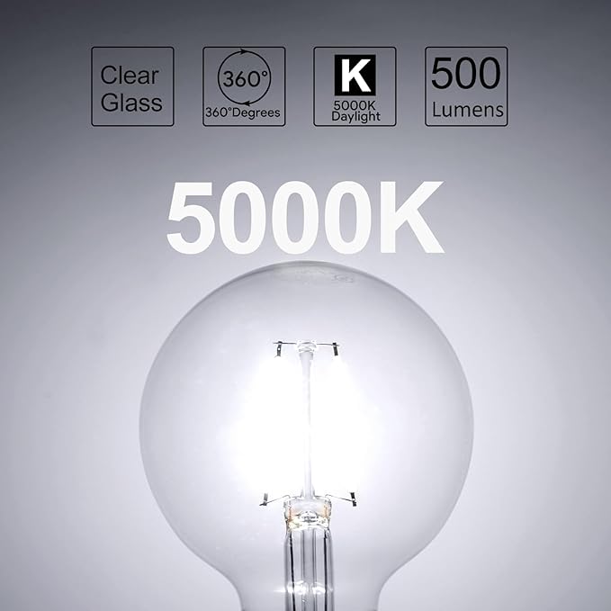 Energetic 12-Pack 5W Dimmable LED Edison Light Bulb, G25 (G80) Globe Bulb, 60W Equivalent, 5000K Daylight, Christmas Light, E26 Standard Base, ETL Listed