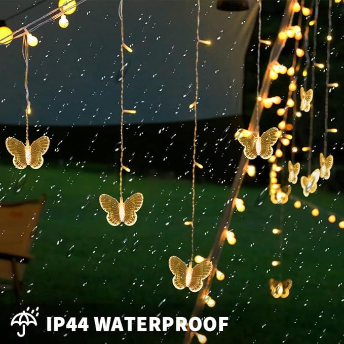 Butterfly Solar Lights Outdoor 13ft LED Fairy Curtain Light with Remote, USB Rechargable Waterproof Solar Firefly Light Butterfly Decor for Garden Patio Balcony Fence Tent Easter (Warm White)