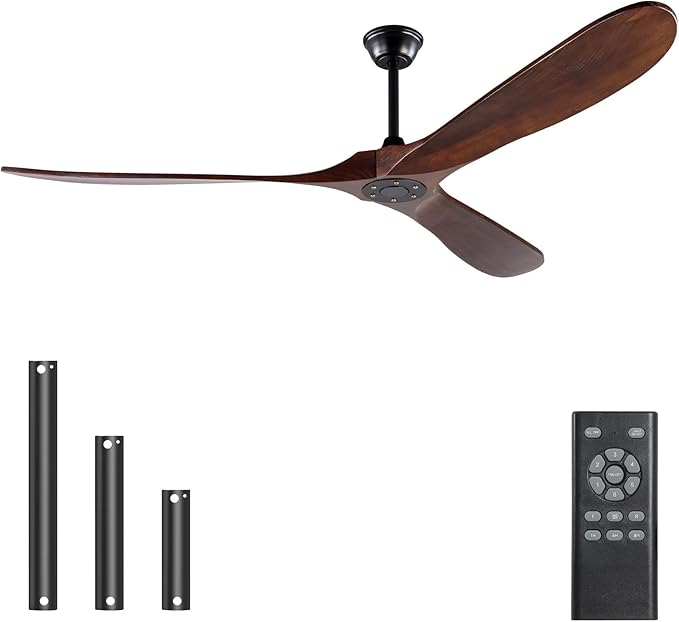72" Quiet 3 Blade Walnut Ceiling Fan - No Light & Remote Control, Perfect for Farmhouse Patios & Backyards