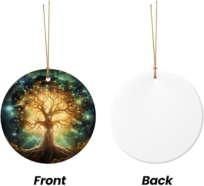 Glowing Tree of Life Christmas Ornaments, Christmas Decorations Xmas Tree Hanging Ornaments, Round Ceramic Festive Keepsake Gift for Xmas Decorations Holiday Home Decor