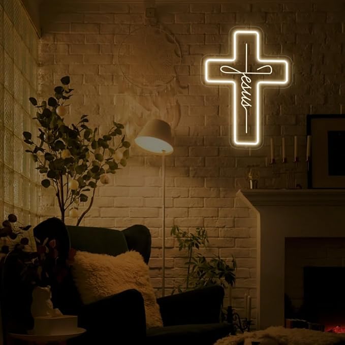 YYUAN Jesus Cross Neon Sign Dimmable Led Neon Light Cross Art Decor Neon Cross Sign for Wall Decor, Bedroom, Christian Decor, Religious Room, Kid Room, Easter, Christening Day Decor