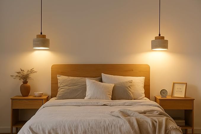 Wabi Sabi Natural Stone and Wood Pendant Light,4.7Inch Small Hanging Pendant Lamp,Modern Vintage Rustic Minimalist Fixture for Bedroom, Dining Room, Kitchen Island, Cafe, Hallway (Wood Color, PCS, 1)