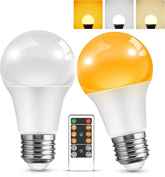 L LOHAS LED Light Bulbs, Sleep Aid Amber Light Bulb, A19 9W(60 Watt Equivalent), Blue Light Blocking, E26 Dimmable Light Bulbs, 3 Color Temperature 1800K/3000K/5000K, 2 Pack