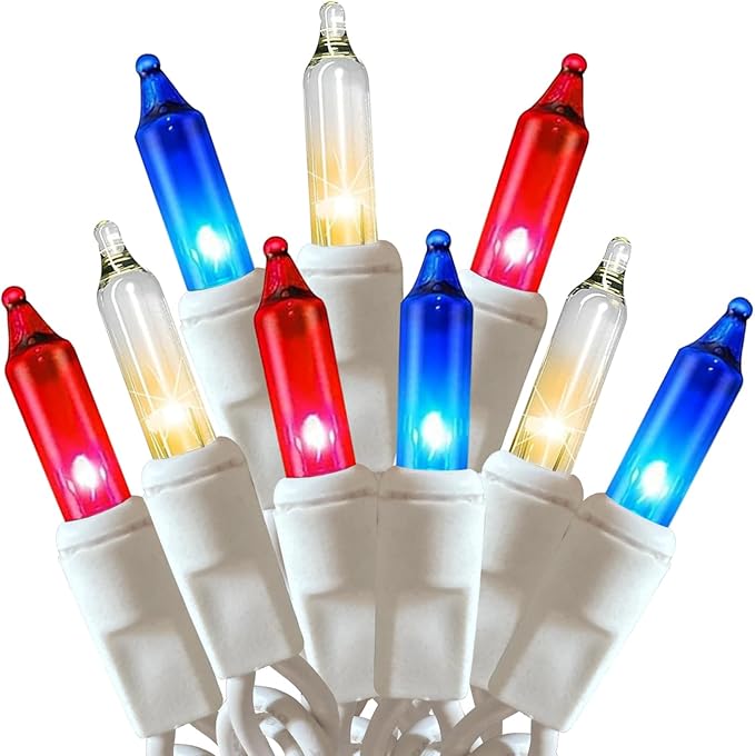 HISHINY Red White Blue 4th of July Patriotic Decorations Lights 100 Count Mini String Lights with White Wire for Outdoor Indoor Christmas,Holiday,Party, Independence Day Decor,UL Certified (21feet)