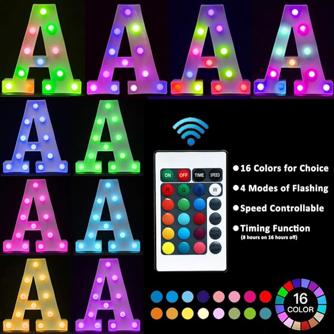 Pooqla Colorful LED Marquee Letter Lights with Remote – Light Up Marquee Signs – Party Bar Letters with Lights Decorations for The Home - Multicolor X