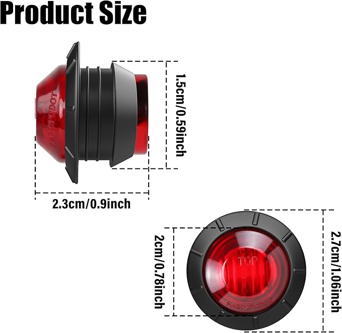 ALFU 10PCS Red 3/4" 12V LED Boat Interior Lights Marine Navigation Lights Clearance Marker Lights Round Bullet Side Indicator Lamps for Truck, Trailer, RV, Van, Boat, Bus, Caravan