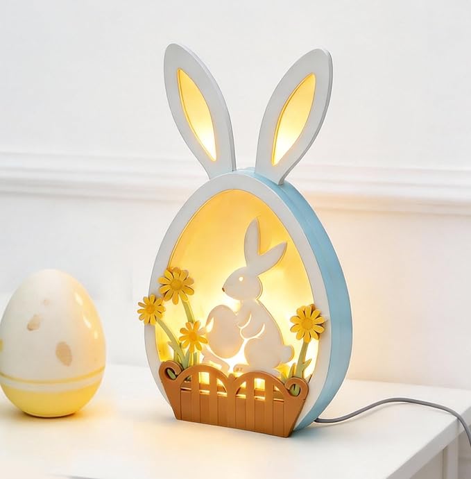 Easter Bunny Night Light - Pastel Glow USB Rabbit Lamp, Soft LED Bunny Decor for Easter Table, Home & Indoor Festive Decorations, Cute Spring Gift (Blue)