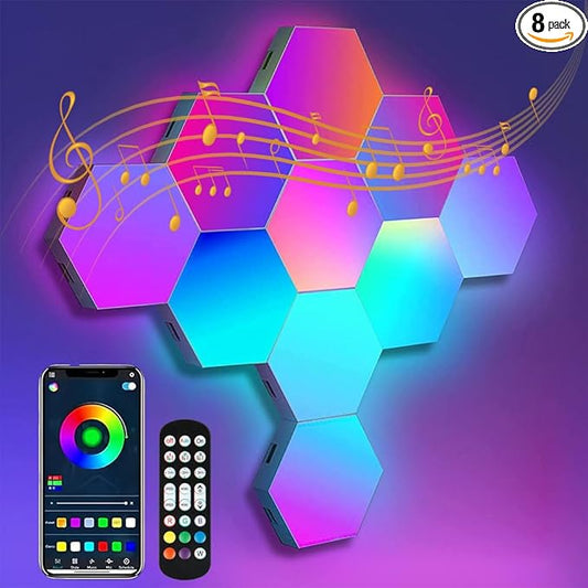 Hexagon LED Wall Light Panels: Smart RGB Color-Changing Hexagon Lights with App & Remote Control, Music Sync Mode,DIY Wall Decor for Bedroom, Gaming Room, Home Theater (8)