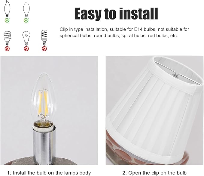 2Pcs Small Lamp Shade, Pleated Fabric Lampshade Clip On Modern Lampshades, Small White Lamp Shades Replacement for Table Floor Lamp, Pendant Light Chandelier, 3.6 inch x 5.6 inch x 5.1 inch (White)