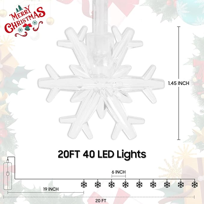 Christmas Lights, Snowflake Rechargeable Fairy Lights, 20FT 40 LED Mini String Lights Battery Operated Indoor, Twinkle Lights with 8 Modes & Timer for Bedroom Party Xmas Tree Decorations, Cool White
