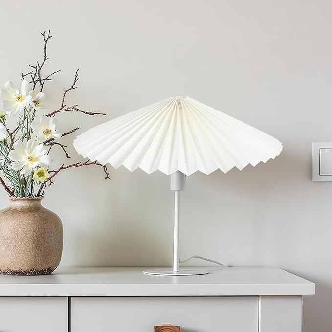 12.20 Inch Pleated Fabric Umbrella Lampshade with Rotatable Iron Frame Soft Light Diffuser Table Lamp Shade for Home Decoration