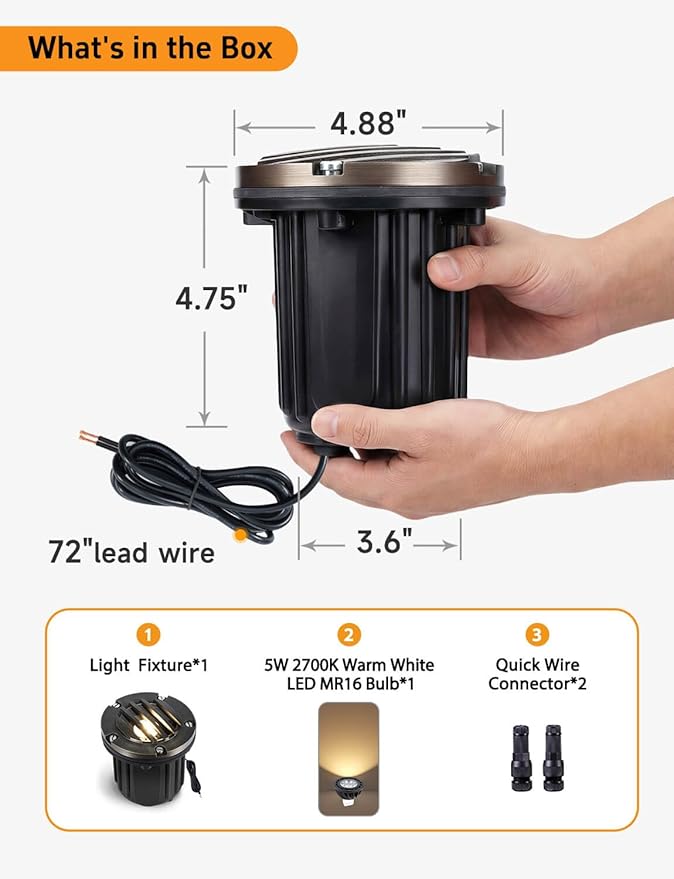 Gardenreet LED Well Lights Brass - In-Ground Low Voltage All Weather Lighting, 12V Replaceable Bulb Wired Light, Antique Bronze for Pathway Lawn Outdoor with 2700K Warm White MR16 Bulb