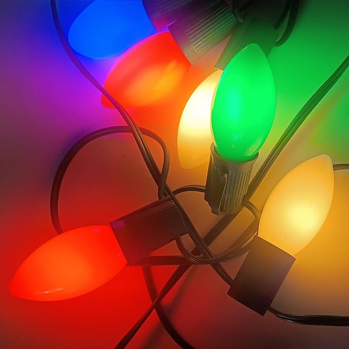 C9 Multicolor Vintage Christmas Lights, 25Ft with 25 Multicolor Ceramic Bulbs, Outdoor Christmas Lights for Patio, Roofline, Wedding, Party Decorations