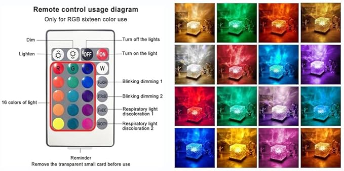 Ocean Wave Projector Lamp,Northern Lights Aurora Projector Light,16 Colors Gradual Rotating Flame Water Lamp，Cube Night Light with Remote Control for Living Room Bedroom Decor Hotel, etc