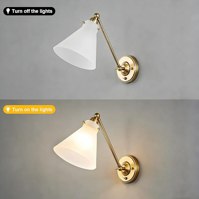 Industrial Vintage Slope Pole Wall Mount Single Sconce with Funnel Flared Clear Glass Shade, Swing Arm Wall Sconce Light Lamp Fixture Hardwired