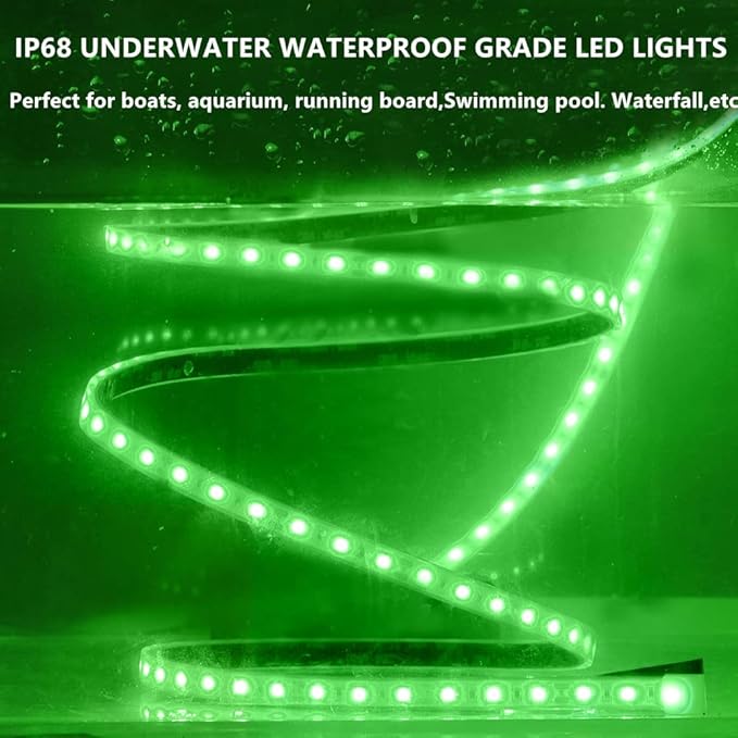 Marine Submersible Boat LED Strip Lights, 12V 4FT IP68 Waterproof Underwater Led Lights, Boat Interior Light, Boat Deck Light Courtesy Lighting for Night Fishing Pontoon Kayak, Green