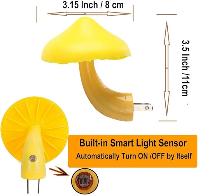 AUSAYE 4 Pack Plug in Night Light, Mushroom Light LED Nightlights for Kids, Adults, Bedroom, Bathroom,Hallway, Stairs, Kitchen Warm Yellow