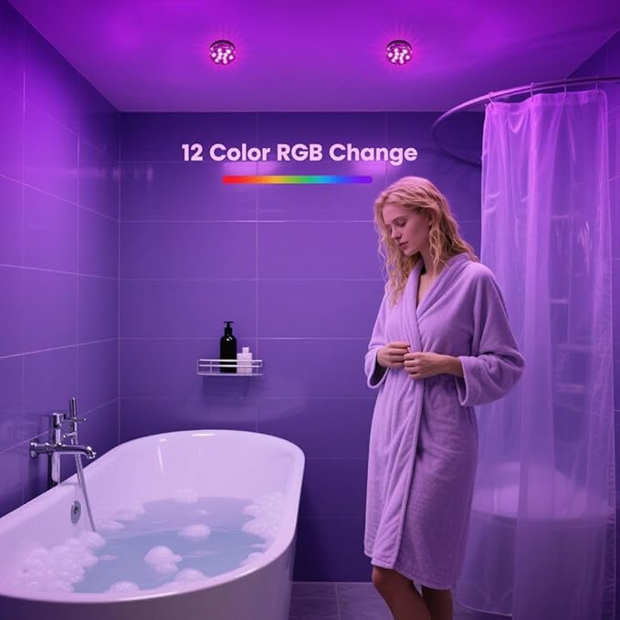 Waterproof Bathroom Shower Lights Wireless，RGB Color LED Nightlight Battery Operated,Cool Stuff for Bathroom Accessories Decor, Room Ambient Lighting（Battery Not Included）