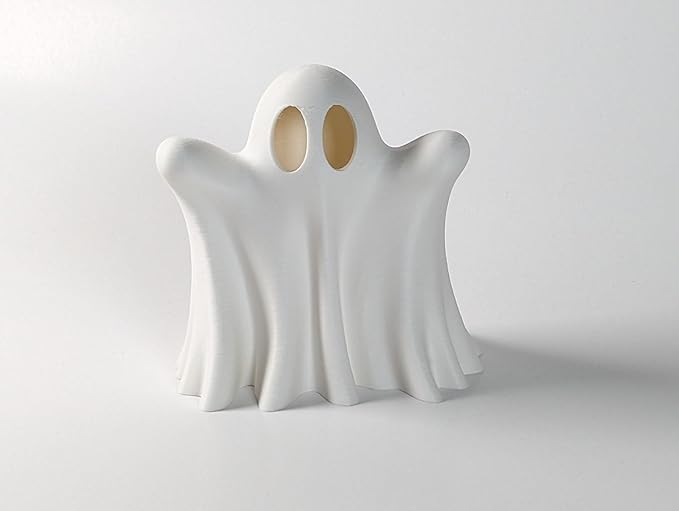 RedFive Light Up Ghost Decoration – 3D Printed LED Tea Light Halloween Decor – Cute Spooky Accent for Home, Mantel & Table – Handmade in Michigan USA