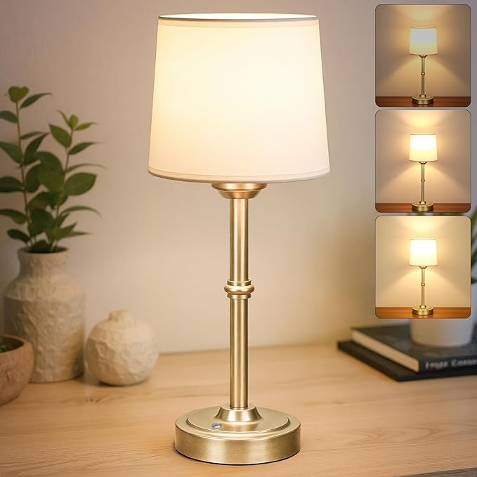 Cordless Table Lamp Rechargeable, Portable Battery Operated Light for Bedroom Living Room, 6000mAh Fabric Shade Desk Lamp 3000K Eye-Caring Home Decor for Dining Balcony Patio Counter Nightstand Hotel