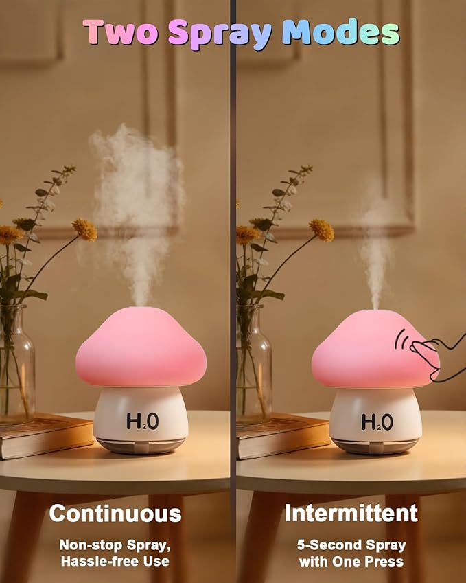 Mushroom Humidifier Lamp with 8 RGB Colors Lights,Cute Rechargeable Portable Humidifiers for Bedroom,Small Mushroom Diffuser with Two Spray Modes,Touch Night Light,Valentine's Day Gifts