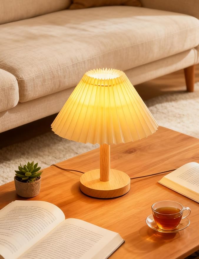 2-Piece Small Desk Lamp, Modern Dimmable Three-Color Wooden Base Sleep Night Light for Bedroom Bedside Table, Study Reading Desk Lamp for Living Room and Office Use