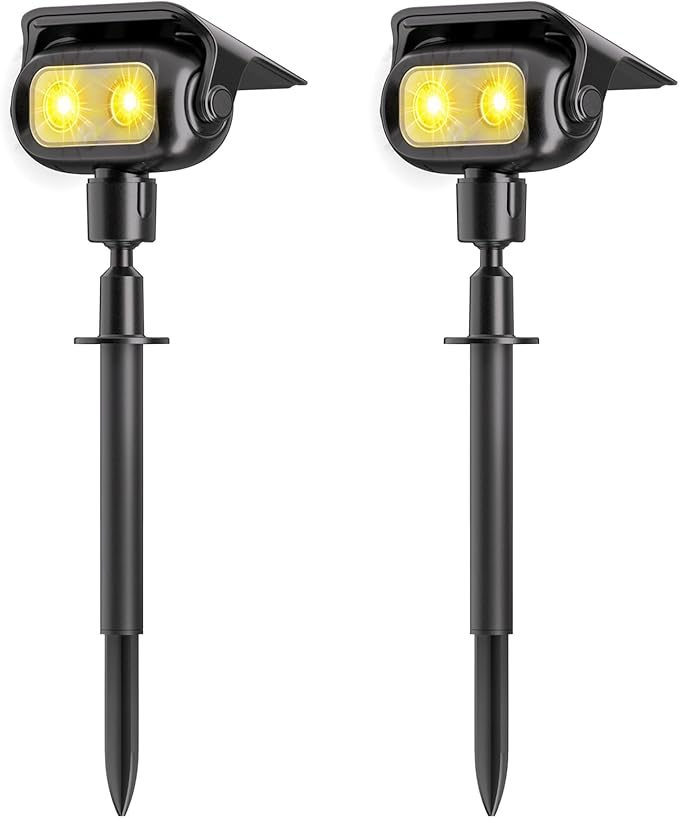 Nreonrick Solar Spot Lights Outdoor Waterproof, 360° Adjustable Landscape Lighting with 2Lighting Mode, Auto On/Off Solar Lights Outdoor for Wall Pathway Garden Decorations (Warm White, 2 Pack)